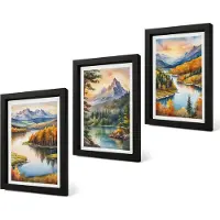 Coloray 4-Delige Schilderij Set - Berglandschappen met een rivier en kleurrijke bomen - 20 x 30 cm - Wanddecoratie - Moderne Interieurdecoratie - Stijlvolle Muurdecoratie