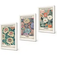 Coloray 3-Delige Schilderij Set - Bloemenposters Tokio Parijs Londen - 20x30 - Moderne Wanddecoratie - Slaapkamer