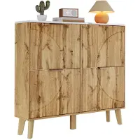 Merax Schoenenkast 105 cm - Houtlook met Marmerlook Bovenblad - 4 Klepdeuren - Smalle Opbergkast voor Hal Entree en Gang