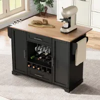 MODFU Keukenwagen - Klapbaar Werkblad - Op Rollen - Zwart - MDF - 138 Cm