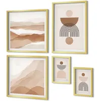 Coloray 5-Delige Schilderij Set - Abstracte Composities In Aardetinten En Geometrische Vormen - 50 x 50 cm, 20 x 30 cm En 40 x 60 cm - Decoratieve Schilderijen - Woonkamer - Interieur
