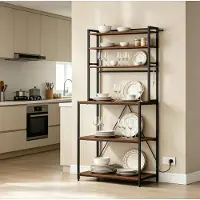HAUSS SPOLE Keukenkast - Keukenrek Met Stopcontacten En Open Legplanken - Voor Koffiehoek En Mini Keuken - Metaal En Hout - 80x40x167 Cm - Rustiek Bruin