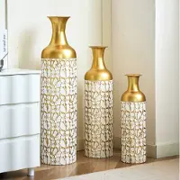 HAUSS SPOLE Bodenvaas - Set Van 3 - 50, 66 En 85 cm - Metaal - Goud/Wit - Bloemenmotief Voor Woonkamer, Hal Of Kantoor