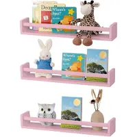 Famanu – Boekenkast voor kinderkamer, 3-delige set wandplanken van hout, 40 cm, ideaal voor het organiseren van boeken en speelgoed in de kinderkamer, roze