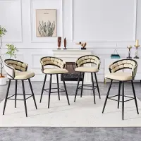 HAUSS SPOLE Barkruk - Set Van 4 - Met Rugleuning En Voetsteun - Voor Keukeneiland En Bar - Velvet En Metaal - Beige Zwart