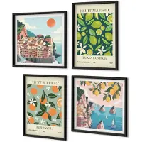 Coloray 4-Delige Schilderij Set - Vintage posters met fruitpatronen - 40 x 40 cm en 40 x 60 cm - Decoratieve Schilderijen - Woonkamer - Interieur - Moderne Wanddecoratie