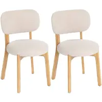 HAUSS SPOLE Eetkamerstoel - Bouclé Design - Set Van 2 - Met Gebogen Rugleuning En Houten Poten - Voor Eetkamer En Keuken - Crème