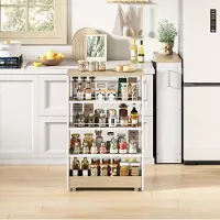HAUSS SPOLE Keukenkast Op Wielen Smal 20 Cm Met 4 Verstelbare Planken En Houtlook Wit Voor Keuken En Badkamer MDF 85x55x20 Cm