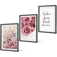 Coloray 3-Delige Schilderij Set - Bloemen En Boeketten Rozen Met Een Zelfgeschreven Tekst. - 40 x 60 cm - Wanddecoratie - Muurdecoratie - Moderne Interieurdecoratie - Moderne Wanddecoratie