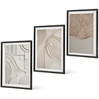 Coloray 3-Delige Schilderij Set - Abstracte Patronen In Beige En Witte Tinten. - 40 x 60 cm - Schilderijen Set - Wanddecoratie - Woonkamer - Stijlvolle Muurdecoratie