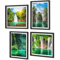 Coloray 4-Delige Schilderij Set - Groene Landschappen Met Watervallen En Rotsen - 40 x 40 cm En 40 x 60 cm - Wanddecoratie - Muurdecoratie - Moderne Interieurdecoratie - Stijlvolle Muurdecoratie