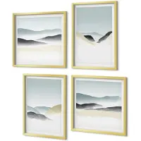 Coloray 4-Delige Schilderij Set - Minimalistische bergen in delicate pasteltinten - 40 x 40 cm en 40 x 60 cm - Decoratieve Muurdecoratie - Slaapkamer - Stijlvolle Muurdecoratie