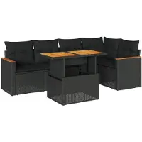 vidaXL 6-delige tuinmeubelset met kussens, zwart, polyrotan
