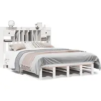 vidaXL Bed met boekenkast zonder matras grenenhout wit 160x200 cm