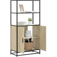 vidaXL Hoge kast 68x35x139 cm bewerkt hout en metaal zwart