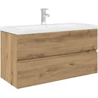 vidaXL Wastafelkast met ingebouwde wasbak en kraan artisanaal eiken