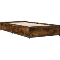 vidaXL Bedframe bewerkt hout en metaal gerookt eikenkleurig 75x190 cm