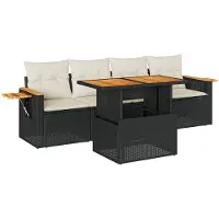 vidaXL 5-delige tuinmeubelset met kussens, zwart, polyrotan, acaciahout
