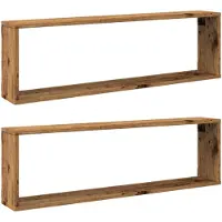 vidaXL Wandschappen kubus 2 st 100x15x30 cm bewerkt hout oud hout