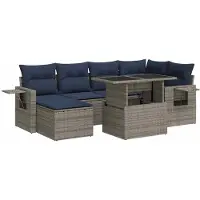 vidaXL 7-delige tuinmeubelset met kussens, grijs, polyrotan, acaciahout