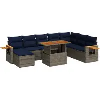 vidaXL 10-delige loungeset voor de tuin met kussens, grijs, polyrotan, acaciahout