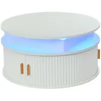 OKWISH Salontafel Rond - In Hoogte Verstelbaar Met Ledverlichting - Voor Kleine Woonkamer - Hoogglans MDF Wit - 75x75x52 cm