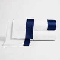 THE WHITE STONE Eenpersoons beddengoed - - 130x200 - Platte hoes 190x295 - Blauw satijnen volant