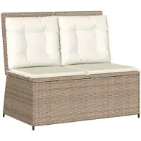 vidaXL Tuinbankje verstelbaar met kussens poly rattan beige