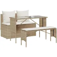 vidaXL 3-delige tuinset met kussens, beige, polyrotan