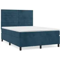 vidaXL Boxspring met matras fluweel donkerblauw 140x190 cm