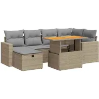 vidaXL 8-delige tuinmeubelset met kussens, beige, polyrotan, acaciahout
