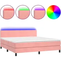 vidaXL Boxspringbed met matras en LED-verlichting, roze, 160x200 cm, fluweel