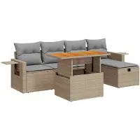 vidaXL 6-delige tuinmeubelset met kussens, beige, polyrotan, acaciahout