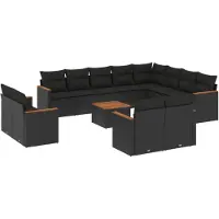 vidaXL 13-delige tuinmeubelset met kussens, zwart, polyrotan