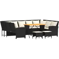 vidaXL 4-delige tuinmeubelset met kussens, zwart, polyrotan