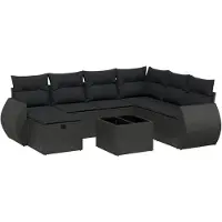 vidaXL 8-delige tuinmeubelset met kussens, zwart, polyrotan