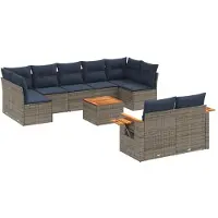 vidaXL 10-delige loungeset voor de tuin met kussens, grijs, polyrotan
