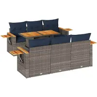vidaXL 7-delige tuinmeubelset met kussens, grijs, polyrotan