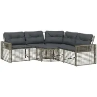 vidaXL Tuinbank met kussens en voetensteun L-vormig poly rattan grijs
