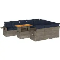 vidaXL 11-delige loungeset voor de tuin met kussens, grijs, polyrotan