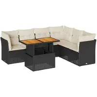 vidaXL 7-delige tuinmeubelset met kussens, zwart, polyrotan