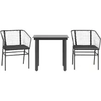 vidaXL 3-delige tuinset met kussens, zwart, polyrotan, glas
