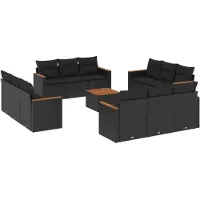vidaXL 13-delige tuinmeubelset met kussens, zwart, polyrotan