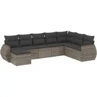 vidaXL 8-delige tuinmeubelset met kussens, grijs, polyrotan