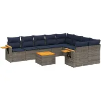 vidaXL 10-delige loungeset voor de tuin met kussens, grijs, polyrotan
