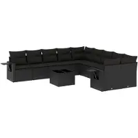 vidaXL 11-delige tuinmeubelset met kussens, zwart, polyrotan