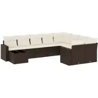 vidaXL 10-delige Loungeset met kussens poly rattan bruin