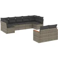 vidaXL 9-delige tuinmeubelset met kussens, grijs, polyrotan