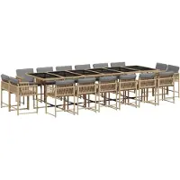 vidaXL 17-delige Tuinset met kussens poly rattan gemengd beige