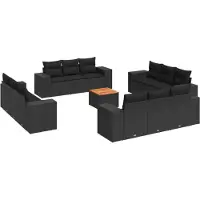 vidaXL 13-delige Loungeset met kussens poly rattan zwart